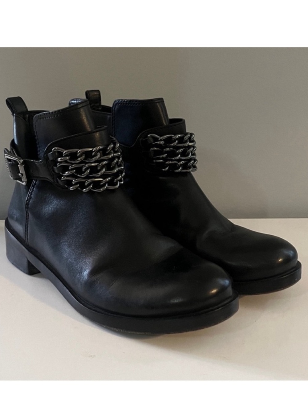 Tory Burch Bloomfield Chain and Buckle Leather Ankle Boots